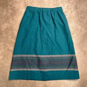 Vintage 90s Intuitions Southwestern Fair Isles Midi Skirt Multicolor Blue Felt